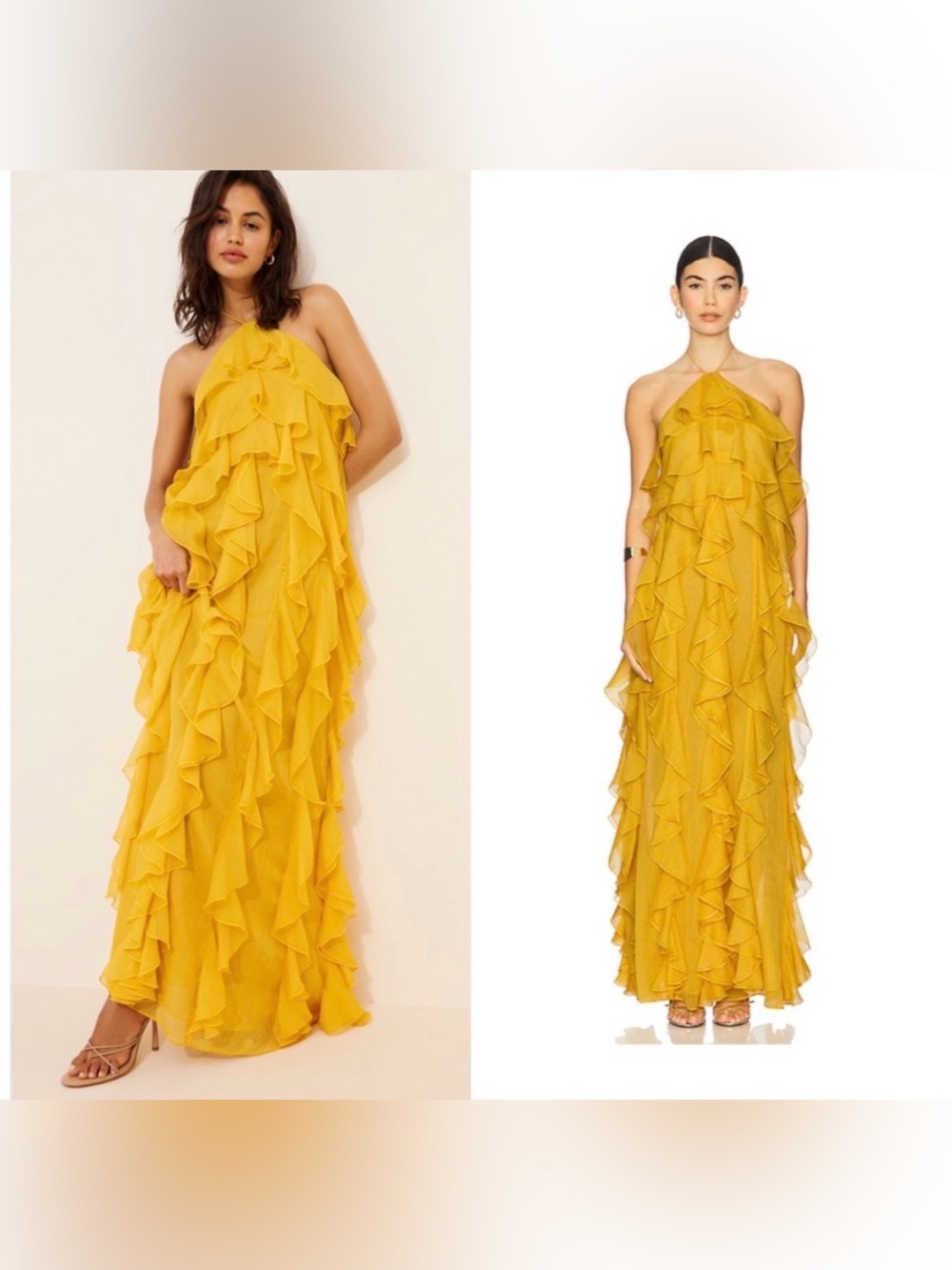 Ronny Kobo Liora Dress Ruffle Yellow Maxi XS Halter